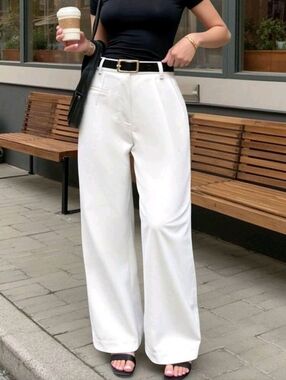High-Waist Wide-Leg White Trousers